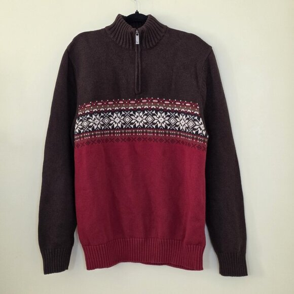 Eddie Bauer Sweater Mens L Tall Multi Fair Isle LS 1/4 Zip Mock Cotton Cottage - Picture 1 of 14